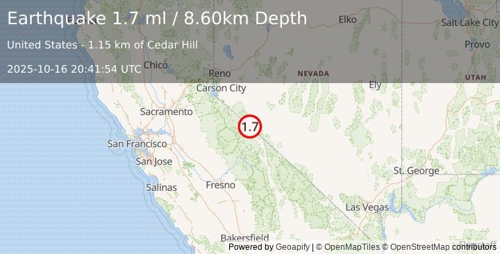 Earthquake 30 km ENE of Mono City, California (1.7 ml) (2025-10-16 20:41:54 UTC)