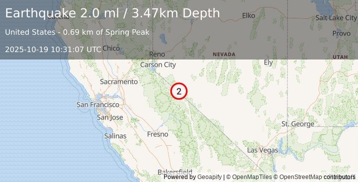 Earthquake 34 km E of Bridgeport, California (2.0 ml) (2025-10-19 10:31:07 UTC)
