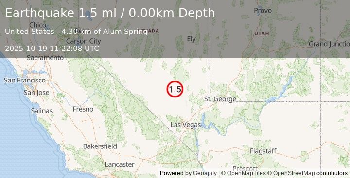 Earthquake 23 km SSE of Rachel, Nevada (1.5 ml) (2025-10-19 11:22:08 UTC)