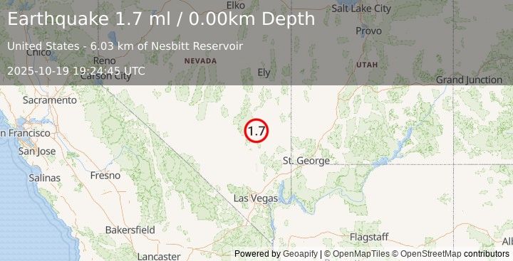 Earthquake 27 km NNE of Hiko, Nevada (1.7 ml) (2025-10-19 19:24:45 UTC)