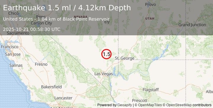 Earthquake 21 km E of Alamo, Nevada (1.5 ml) (2025-10-21 00:58:30 UTC)