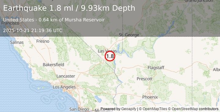 Earthquake 15 km SW of Boulder City, Nevada (1.8 ml) (2025-10-21 21:19:36 UTC)