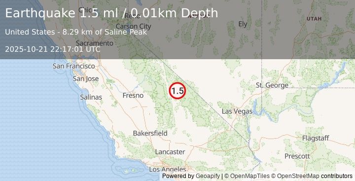 Earthquake 37 km ENE of Independence, California (1.5 ml) (2025-10-21 22:17:01 UTC)
