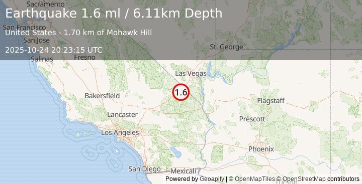 Earthquake 35 km S of Sandy Valley, Nevada (1.6 ml) (2025-10-24 20:23:15 UTC)