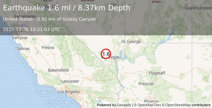 Earthquake 19 km ENE of Mount Charleston, Nevada (1.6 ml) (2025-10-26 10:21:03 UTC)