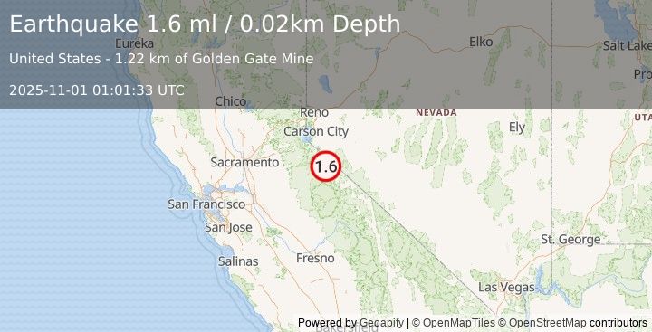 Earthquake 4 km WSW of Walker, California (1.6 ml) (2025-11-01 01:01:33 UTC)