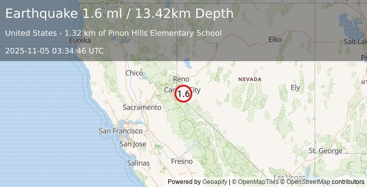 Earthquake 1 km SE of Johnson Lane, Nevada (1.6 ml) (2025-11-05 03:34:46 UTC)
