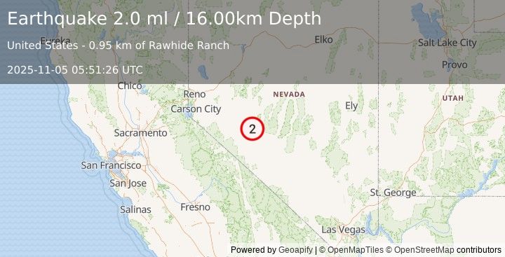 Earthquake 21 km SSW of Gabbs, Nevada (2.0 ml) (2025-11-05 05:51:26 UTC)