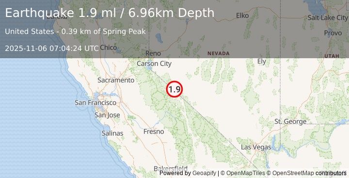 Earthquake 34 km E of Bridgeport, California (1.9 ml) (2025-11-06 07:04:24 UTC)