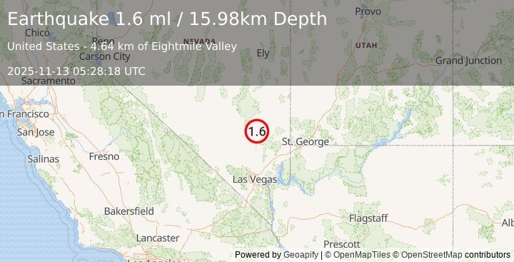 Earthquake 7 km E of Alamo, Nevada (1.6 ml) (2025-11-13 05:28:18 UTC)