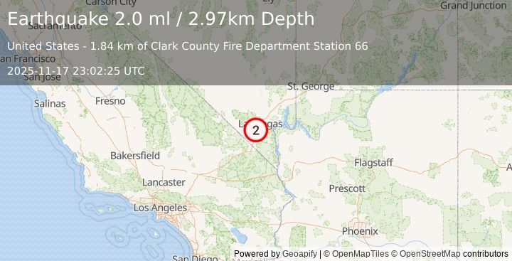 Earthquake 4 km SW of Enterprise, Nevada (2.0 ml) (2025-11-17 23:02:25 UTC)