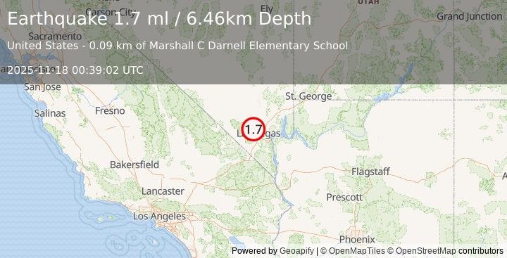 Earthquake 17 km N of Summerlin South, Nevada (1.7 ml) (2025-11-18 00:39:02 UTC)