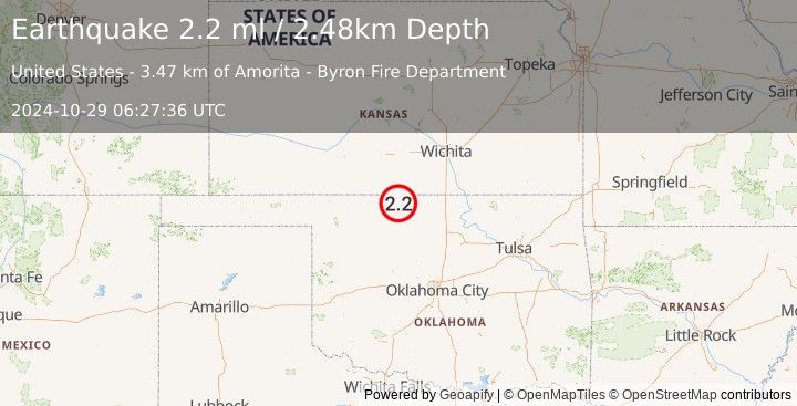 Earthquake 3 km SSE of Byron, Oklahoma (2.2 ml) (2024-10-29 06:27:36 UTC)