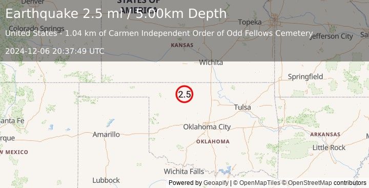 Earthquake 6 km S of Covington, Oklahoma (1.6 ml) (2024-12-06 20:38:02 UTC)