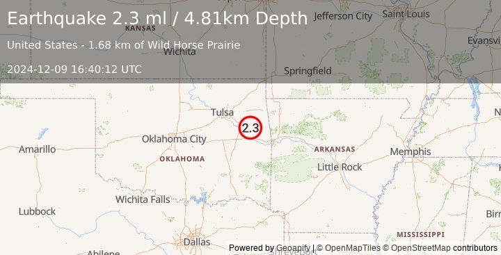 Earthquake 4 km SE of Zeb, Oklahoma (2.2 ml) (2024-12-09 16:40:10 UTC)