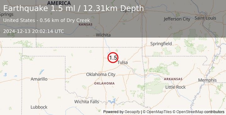 Earthquake 6 km NE of Skedee, Oklahoma (1.5 ml) (2024-12-13 20:02:14 UTC)