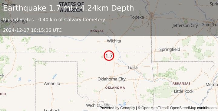 Earthquake 5 km NNE of Medford, Oklahoma (1.7 ml) (2024-12-17 10:15:06 UTC)