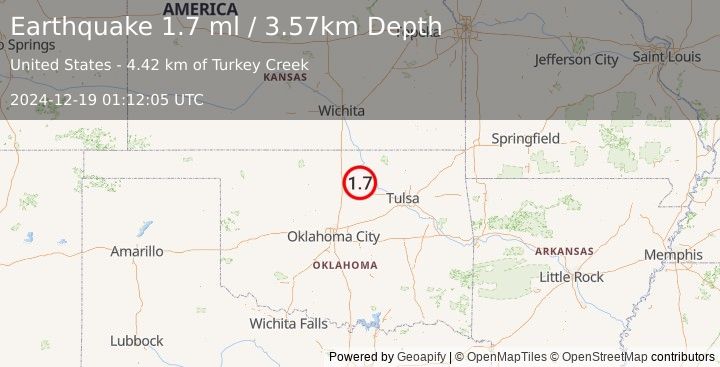 Earthquake 14 km NW of Pawnee, Oklahoma (1.7 ml) (2024-12-19 01:12:05 UTC)