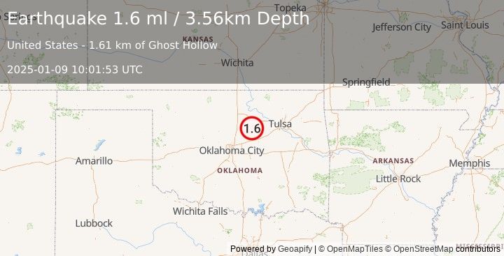 Earthquake 3 km NE of Ripley, Oklahoma (1.6 ml) (2025-01-09 10:01:53 UTC)