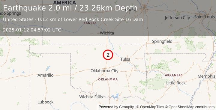 Earthquake 9 km SW of Red Rock, Oklahoma (2.0 ml) (2025-01-12 04:57:02 UTC)