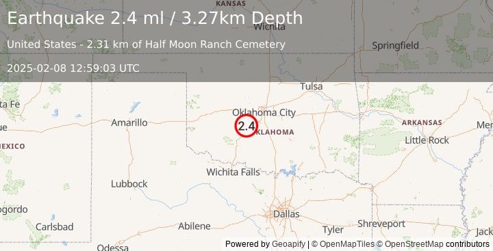 Earthquake 4 km NNE of Verden, Oklahoma (2.4 ml) (2025-02-08 12:59:03 UTC)