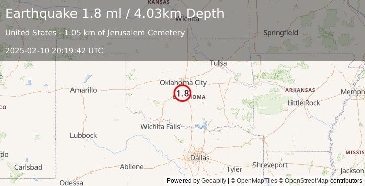 Earthquake 2 km ESE of Cole, Oklahoma (1.8 ml) (2025-02-10 20:19:42 UTC)