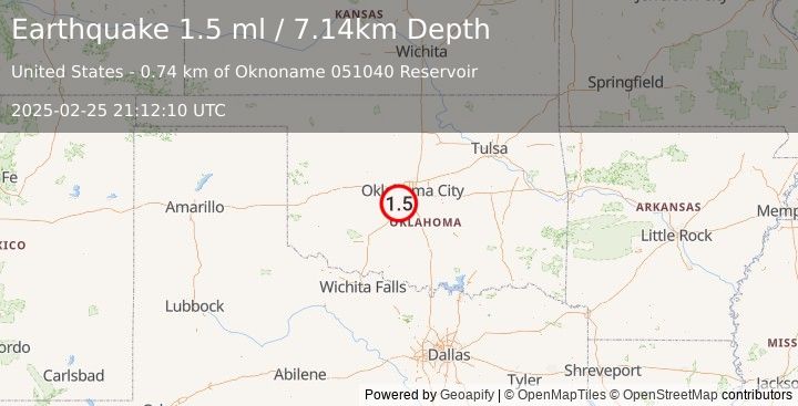 Earthquake 3 km SE of Tuttle, Oklahoma (1.5 ml) (2025-02-25 21:12:10 UTC)