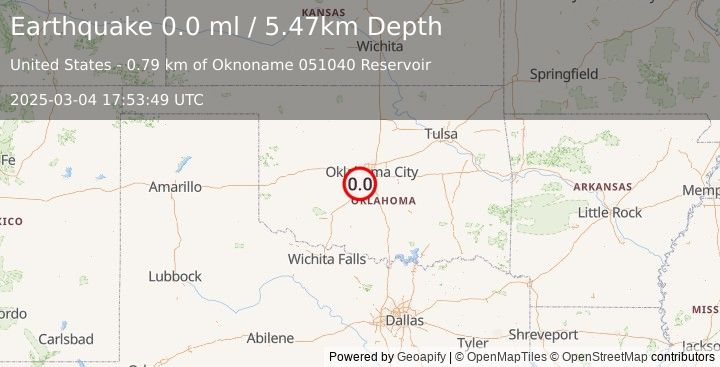 Earthquake 4 km SE of Tuttle, Oklahoma (0.0 ml) (2025-03-04 17:53:49 UTC)