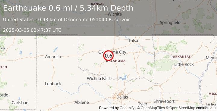 Earthquake 3 km SE of Tuttle, Oklahoma (0.6 ml) (2025-03-05 02:47:37 UTC)