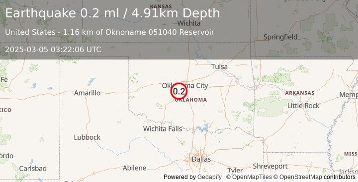 Earthquake 3 km SE of Tuttle, Oklahoma (0.2 ml) (2025-03-05 03:22:06 UTC)