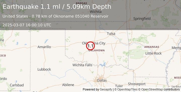 Earthquake 3 km SE of Tuttle, Oklahoma (1.1 ml) (2025-03-07 16:00:10 UTC)