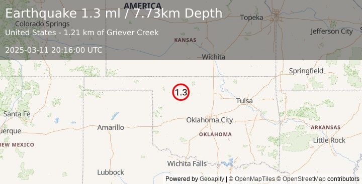 Earthquake 17 km SE of Waynoka, Oklahoma (1.3 ml) (2025-03-11 20:16:00 UTC)