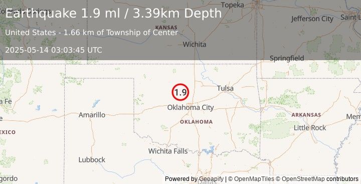 Earthquake 5 km NW of Dover, Oklahoma (1.9 ml) (2025-05-14 03:03:45 UTC)