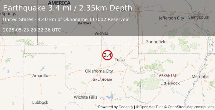 Earthquake 11 km NW of Pawnee, Oklahoma (3.2 ml) (2025-05-23 20:32:35 UTC)