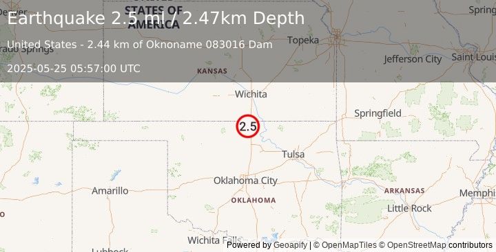 Earthquake 7 km N of Nardin, Oklahoma (2.5 ml) (2025-05-25 05:57:00 UTC)