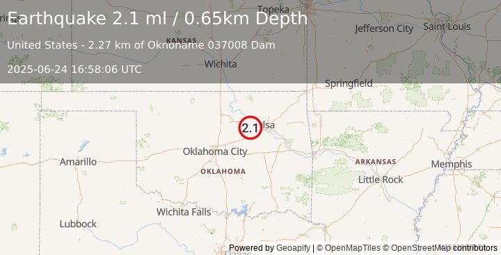 Earthquake 8 km SE of Oilton, Oklahoma (1.3 ml) (2025-06-24 16:58:07 UTC)