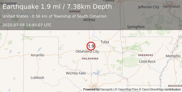 Earthquake 5 km E of Meridian, Oklahoma (1.9 ml) (2025-07-08 14:45:07 UTC)
