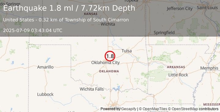 Earthquake 5 km E of Meridian, Oklahoma (1.8 ml) (2025-07-09 03:43:04 UTC)