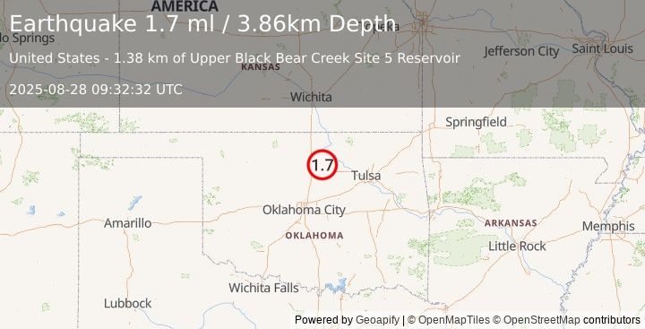 Earthquake 8 km NNW of Morrison, Oklahoma (1.7 ml) (2025-08-28 09:32:32 UTC)