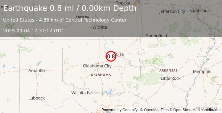 Earthquake 6 km ENE of Drumright, Oklahoma (0.8 ml) (2025-09-04 17:37:12 UTC)
