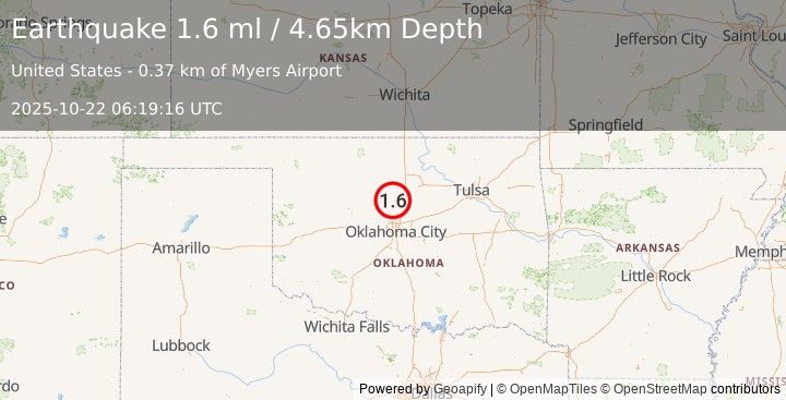 Earthquake 4 km NNE of Crescent, Oklahoma (1.6 ml) (2025-10-22 06:19:16 UTC)