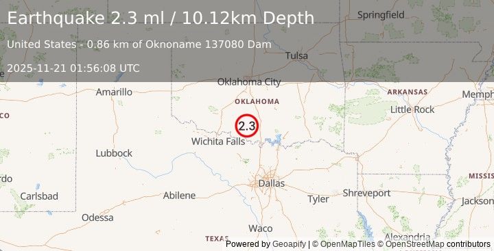Earthquake 9 km NW of Healdton, Oklahoma (1.9 ml) (2025-11-21 01:56:08 UTC)