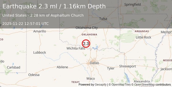 Earthquake 8 km WNW of Healdton, Oklahoma (2.3 ml) (2025-11-22 12:57:01 UTC)