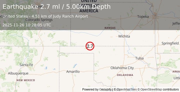Earthquake 16 km NNW of Knowles, Oklahoma (2.6 ml) (2025-11-26 10:28:06 UTC)