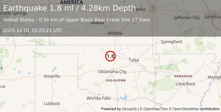 Earthquake 5 km ENE of Fairmont, Oklahoma (1.8 ml) (2025-12-01 15:23:21 UTC)