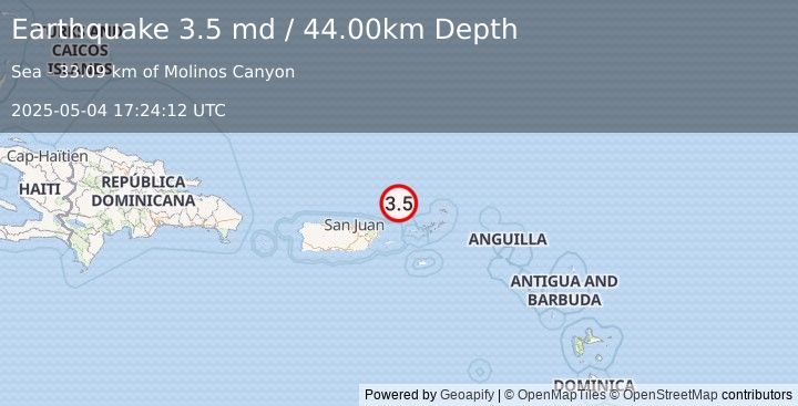 Earthquake 63 km N of Culebra, Puerto Rico (3.5 md) (2025-05-04 17:24:12 UTC)