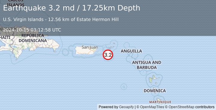 Earthquake 20 km NNW of Christiansted, U.S. Virgin Islands (3.2 md) (2024-10-15 03:12:58 UTC)