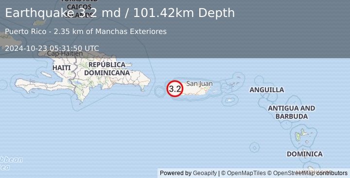 Earthquake 8 km SSW of La Playa, Puerto Rico (3.2 md) (2024-10-23 05:31:50 UTC)