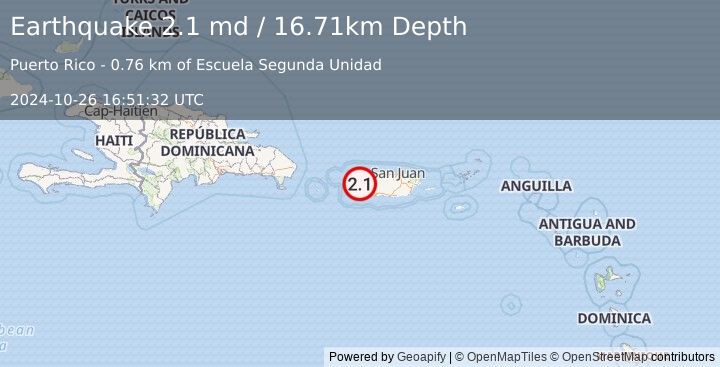 Earthquake 4 km ESE of Las Marías, Puerto Rico (2.1 md) (2024-10-26 16:51:32 UTC)