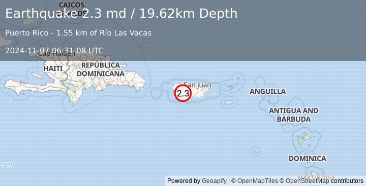 Earthquake 4 km SSW of Adjuntas, Puerto Rico (2.3 md) (2024-11-07 06:31:08 UTC)